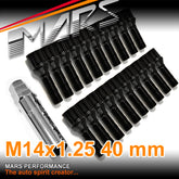 Black Mars Performance wheels M14 x 1.25 40mm ultra slim 7 spline Lock Bolts Set 20 pcs with Key